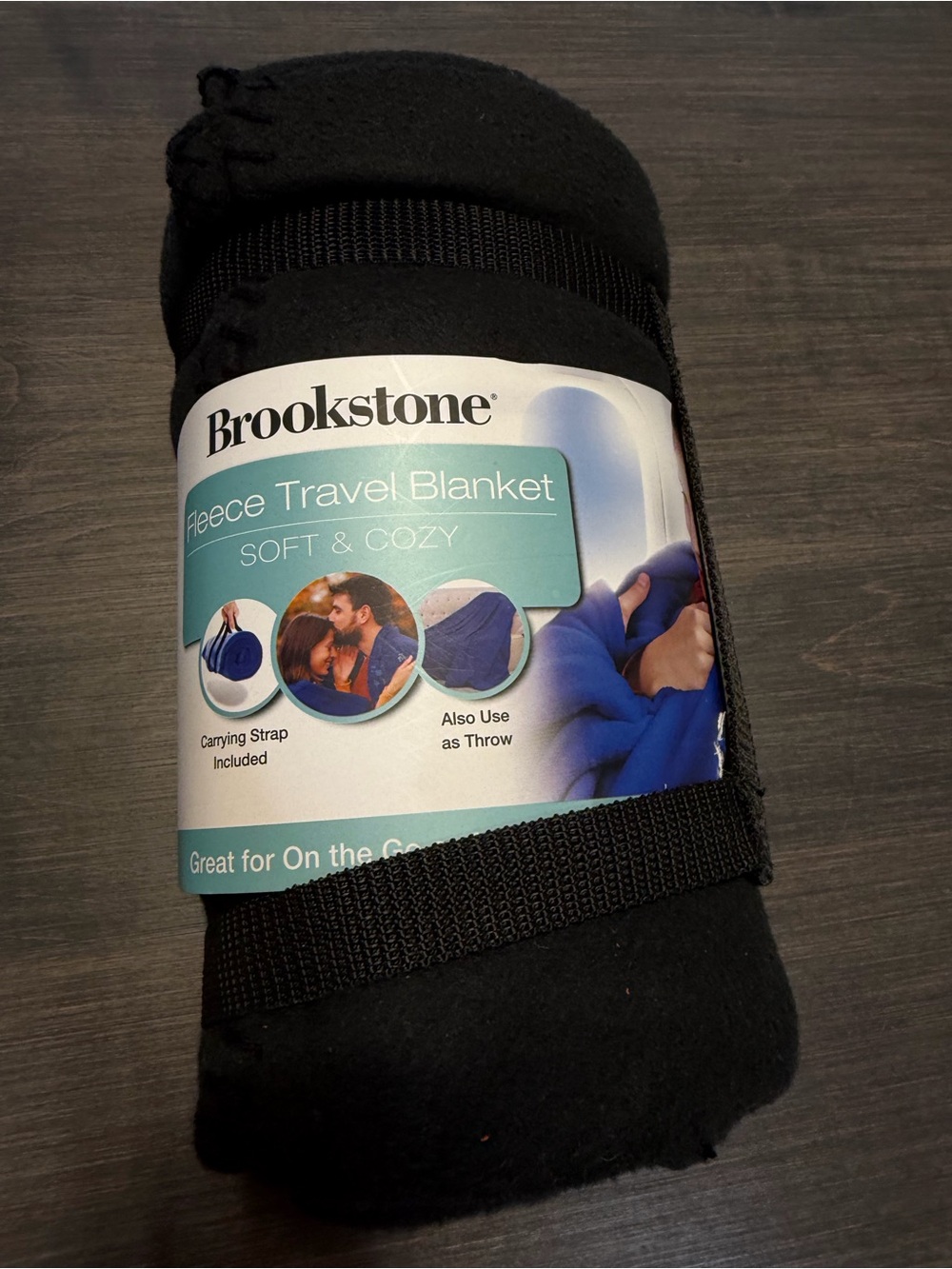 Brookstone Black Fleece Travel Blanket with Carry Strap - Picture 5 of 5